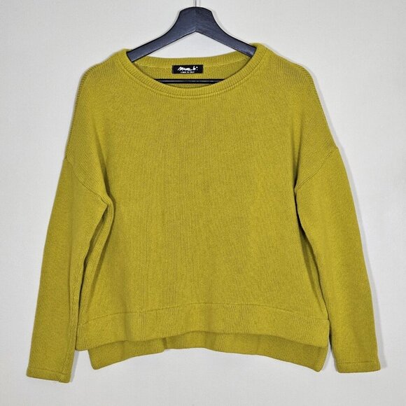 Mama B. Sweater Womens XS Yellow Mustard LS Boho Oversize Cropped Cotton Blend - Picture 1 of 16